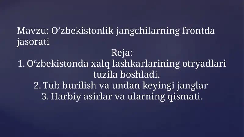 O’zbekistonlik jangchilarning frontda jasorati