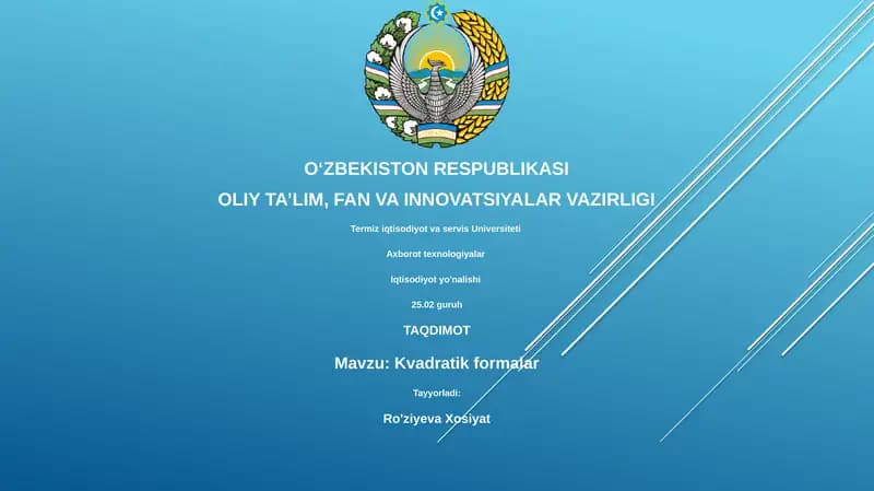 Kvadratik formalarning ta'rifi va asosiy tushunchalari