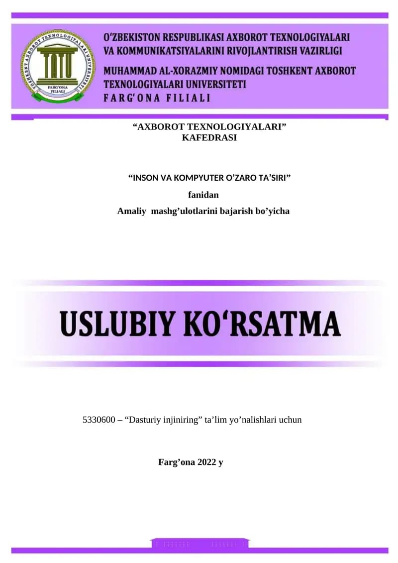 Dasturiy injiniring ta’lim yo’nalishlari uchun
