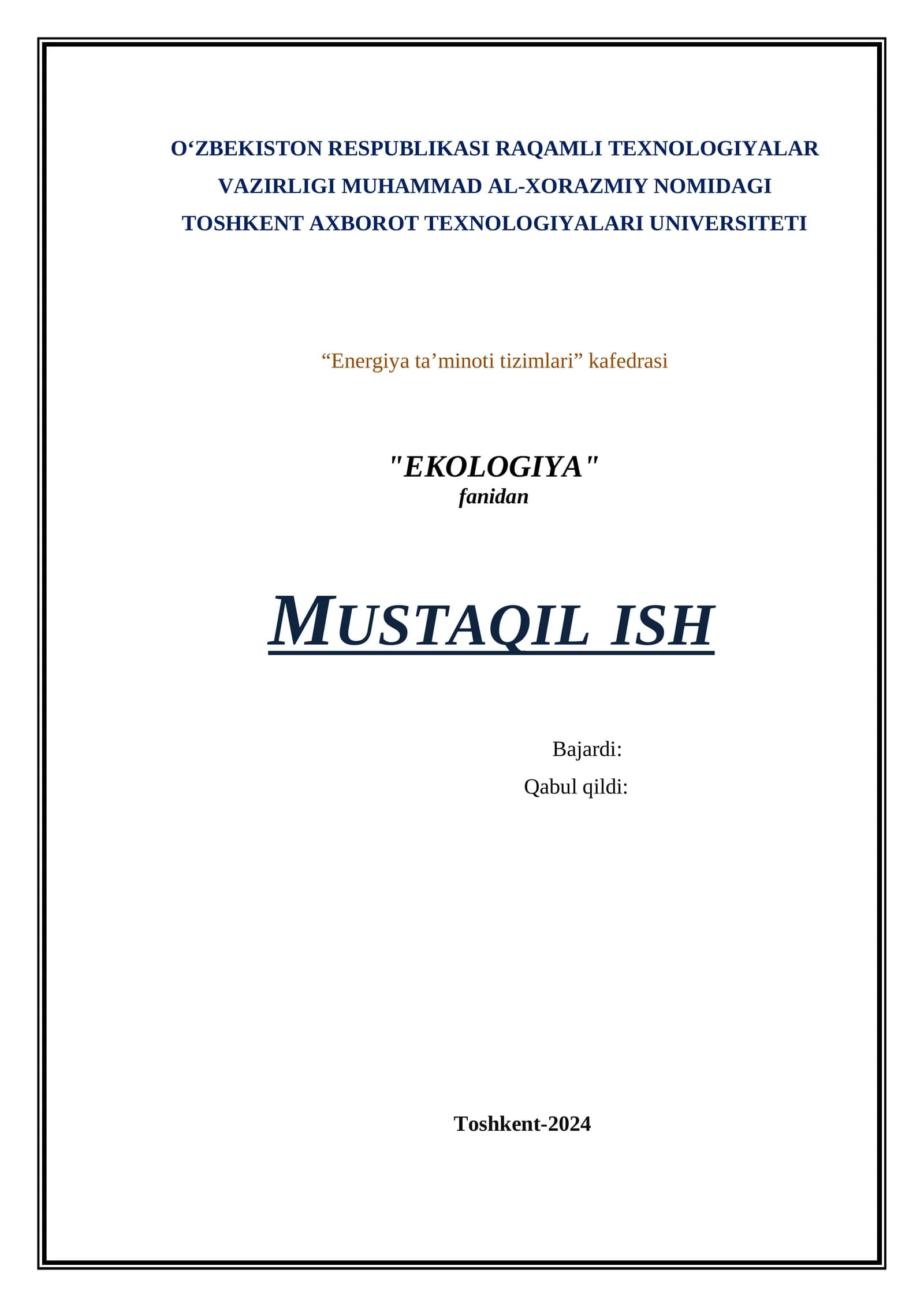 Tuproq qatlami va uning inson hayotidagi ahamiyati. Mustaqil ish