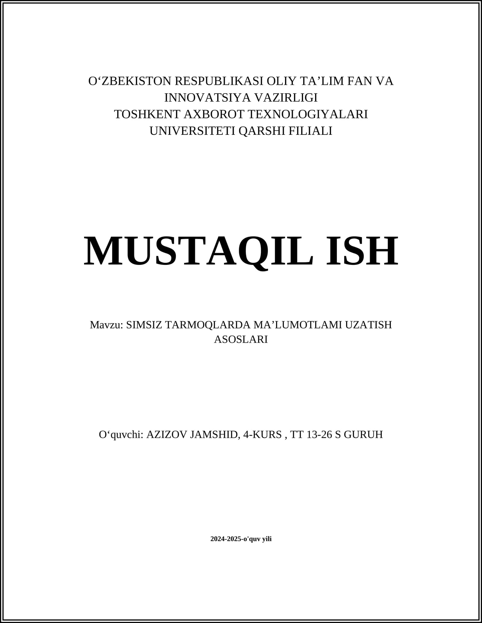 Ma'lumot uzatish asoslari