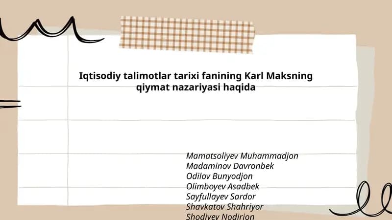 Iqtisodiy talimotlar tarixi fanining Karl Maksning qiymat nazariyasi haqida