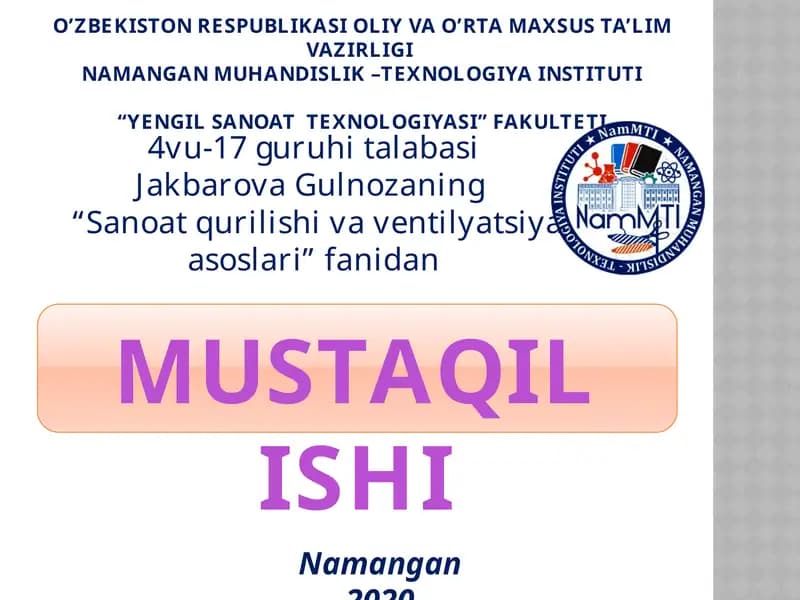Sanoat qurilishi va ventilatsiya asoslari