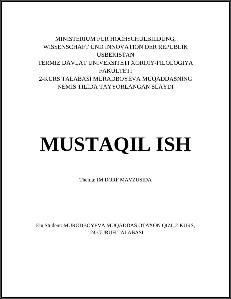 MURODBOYEVA MUQADDASNING NEMIS TILIDA TAYYORLANGAN SLAYDI
