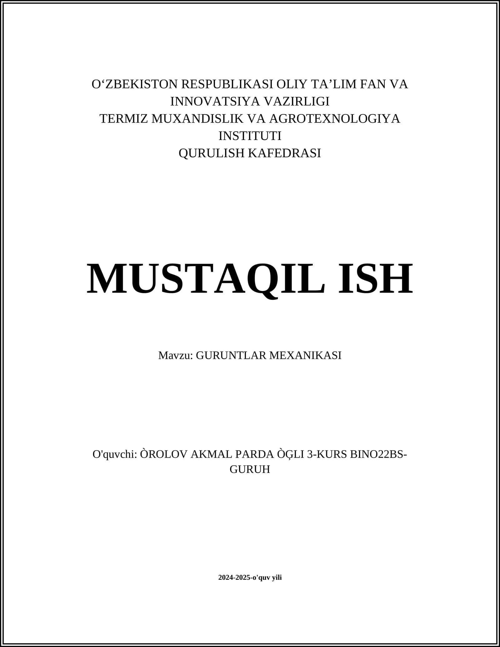 GURUNTLAR MEXANIKASI