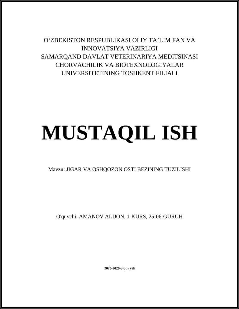 Jigar va Oshqozon osti bezining tuzilishi