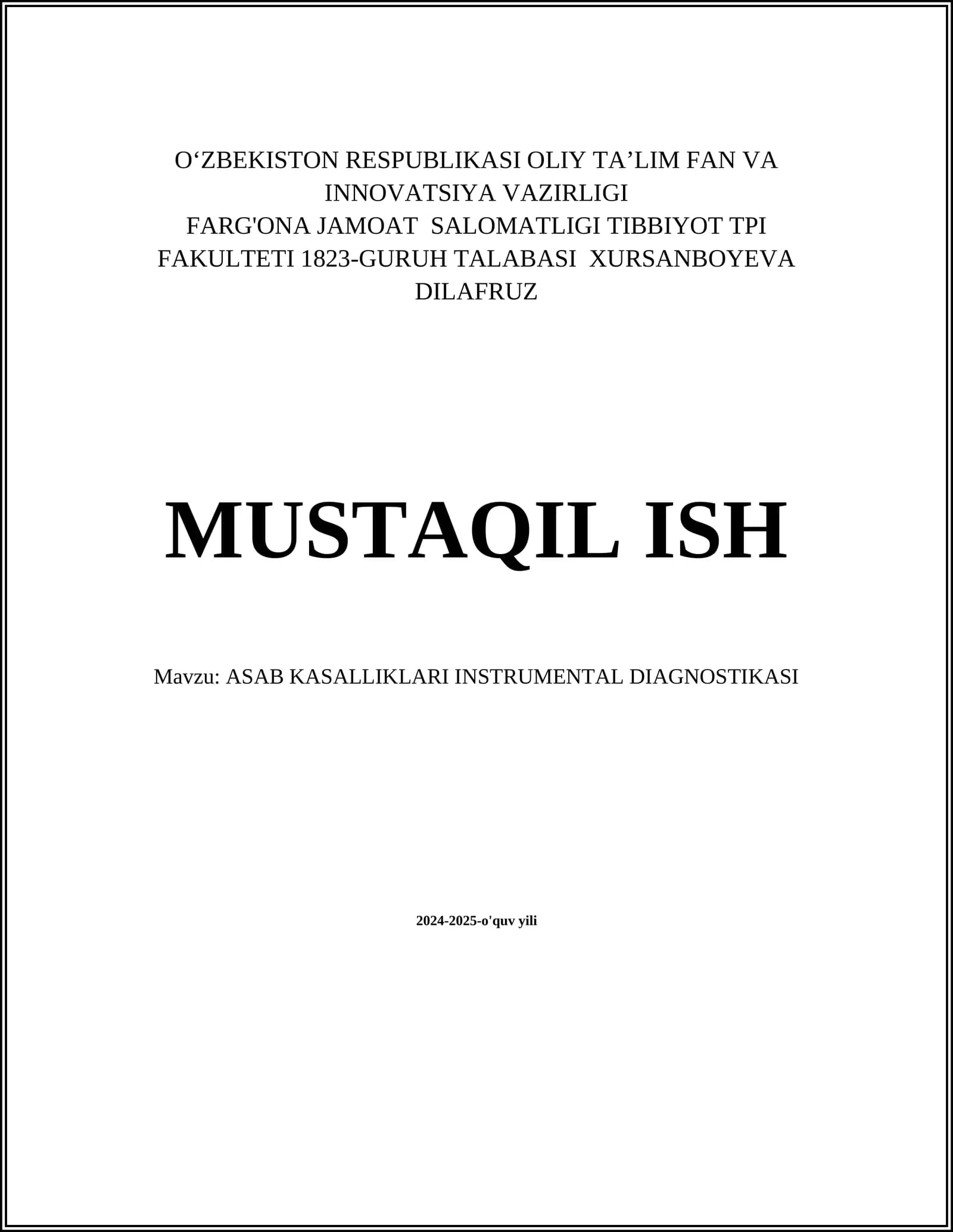 ASAB KASALLIKLARI INSTRUMENTAL DIAGNOSTIKASI