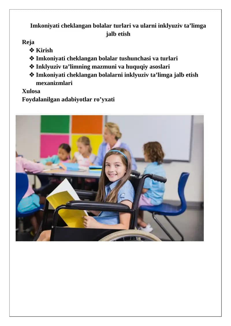 Imkoniyati cheklangan bolalar turlari va ularni inklyuziv ta’limga jalb etish
