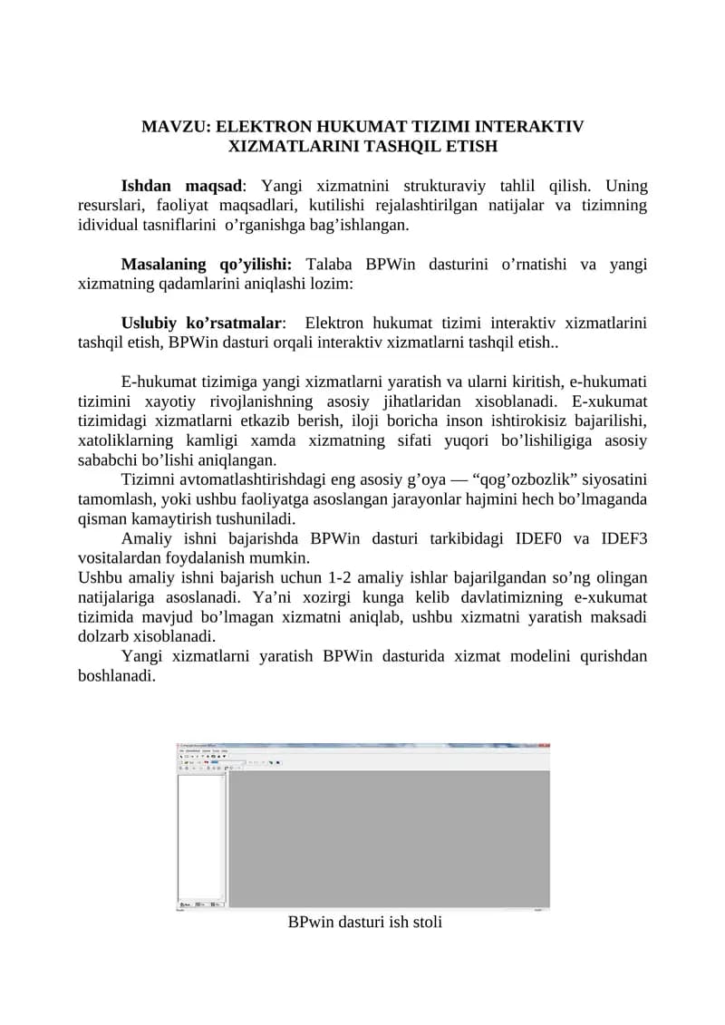 ELEKTRON HUKUMAT TIZIMI INTERAKTIV XIZMATLARINI TASHQIL ETISH