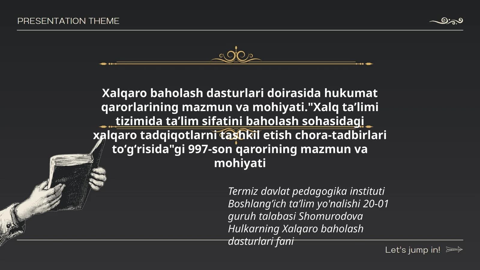 Shomurodova Hulkarning Xalqaro baholash dasturlari fani