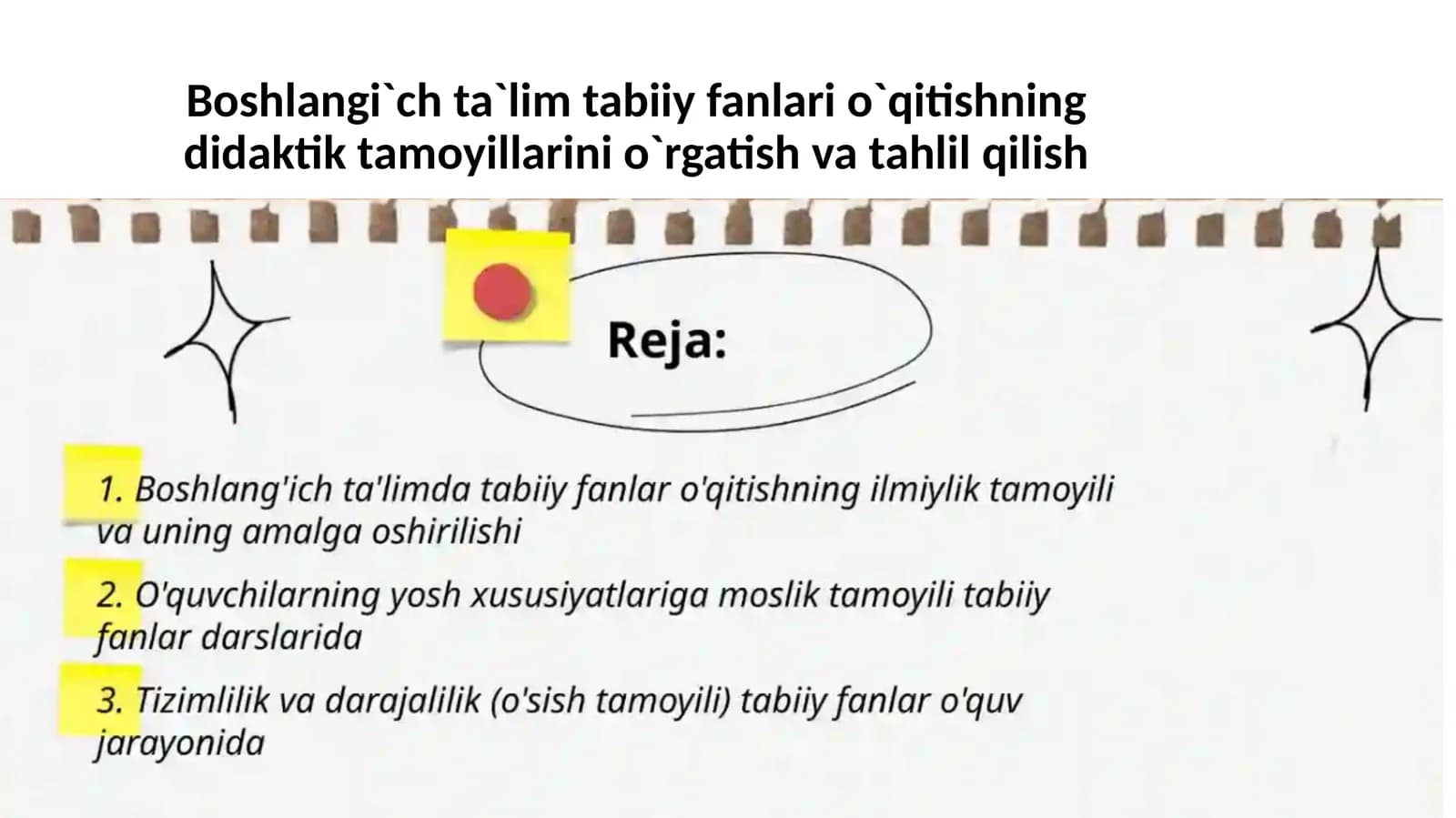 Boshlang'ich ta'limda tabiiy fanlarni o'qitishning didaktik tamoyillari