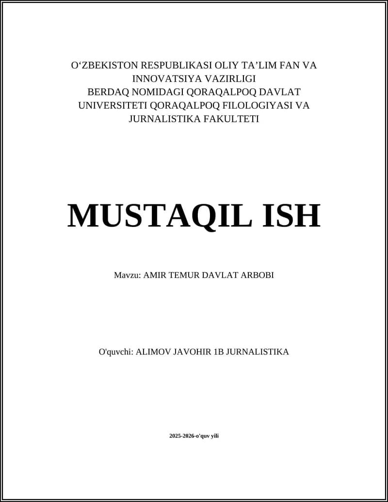 AMIR TEMUR DAVLAT ARBOBI