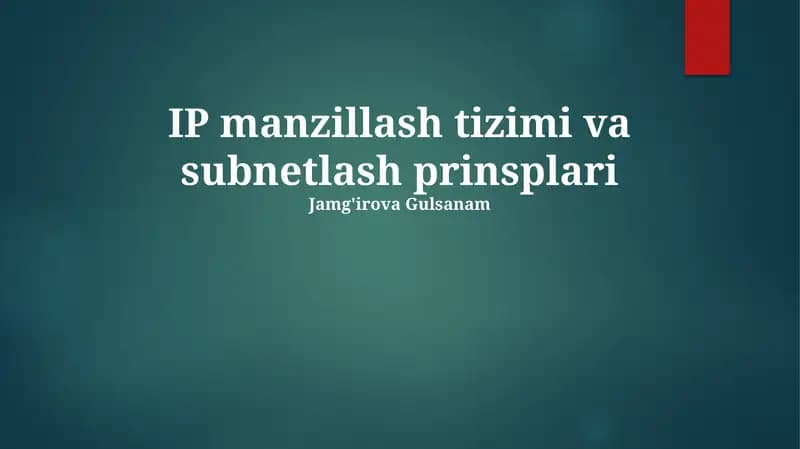 IP manzillash tizimi va subnetlash prinsplari