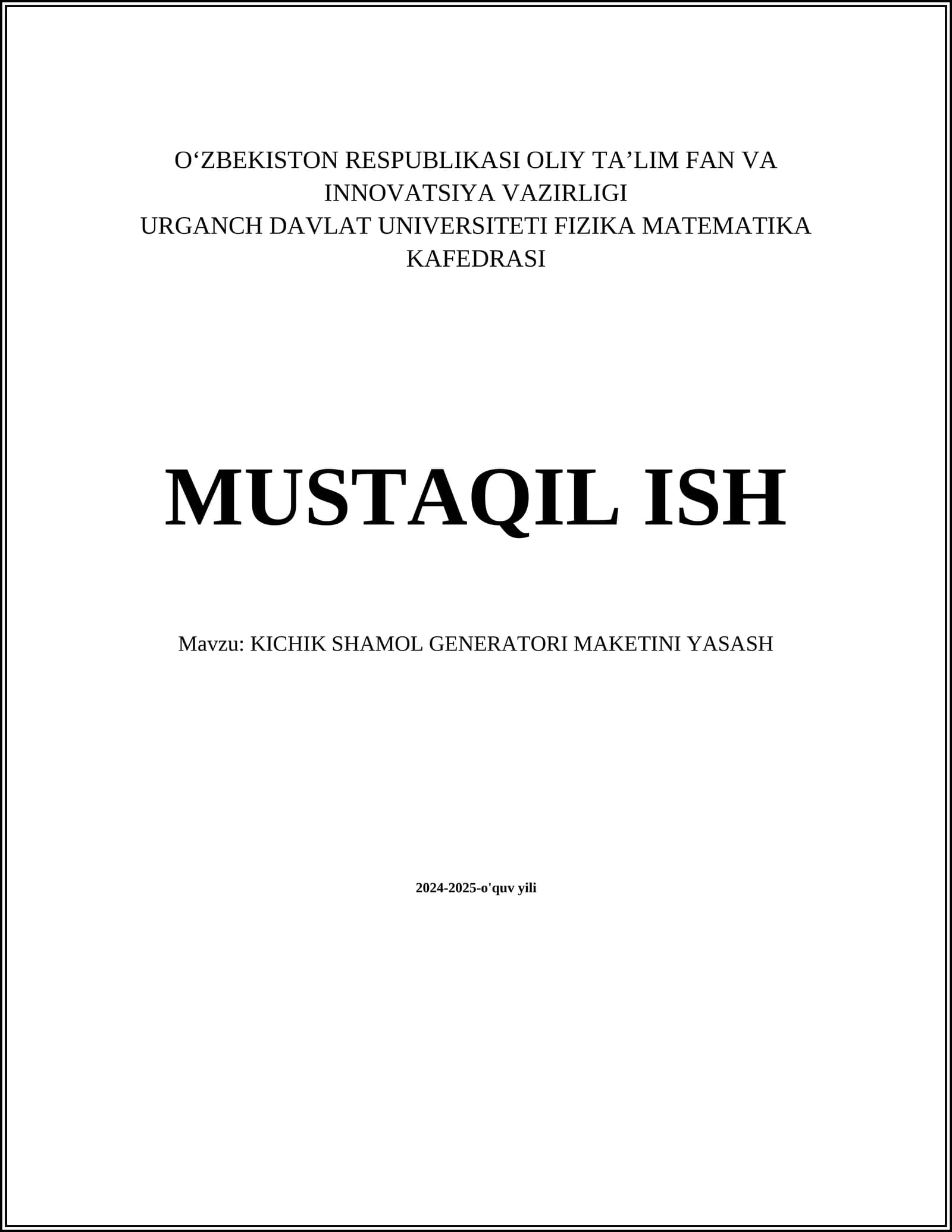 KICHIK SHAMOL GENERATORI MAKETINI YASASH