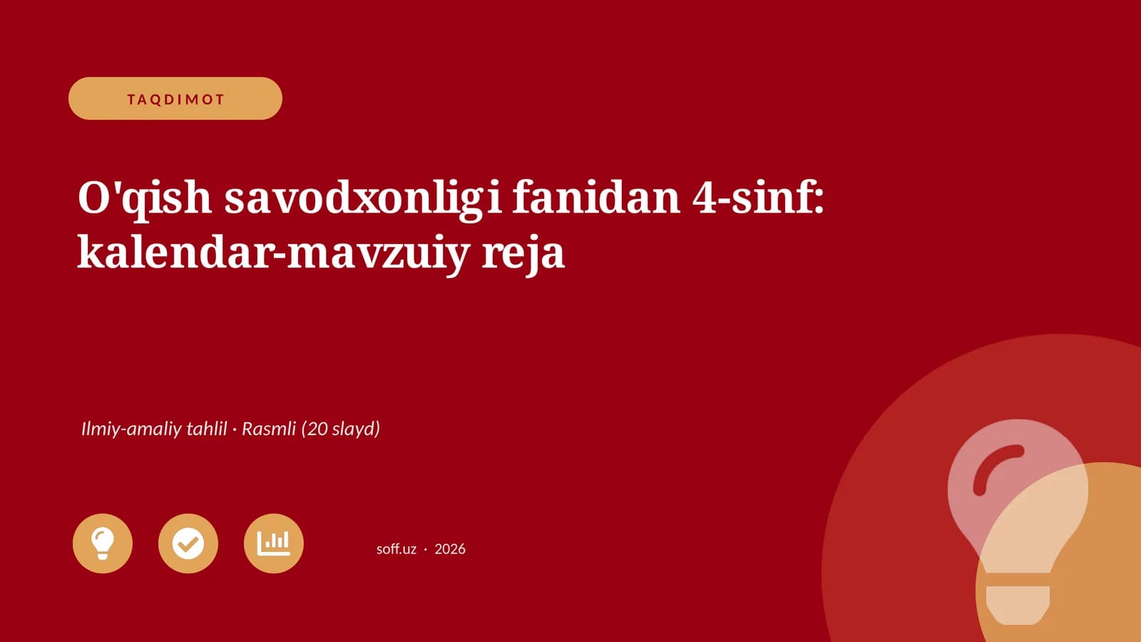 O'qish savodxonligi fanidan 4-sinf: kalendar-mavzuiy reja