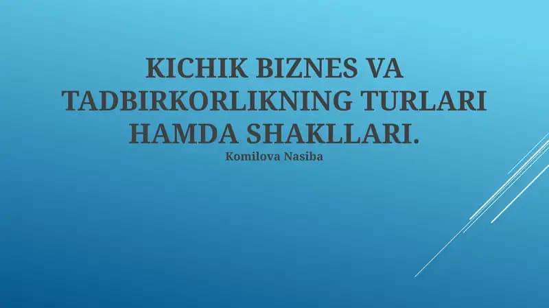 Kichik biznes va tadbirkorlikning turlari va shakllari