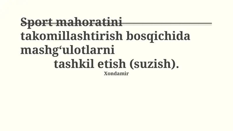 Sport mahoratini takomillashtirish bosqichida mashg‘ulotlarni tashkil etish (suzish).