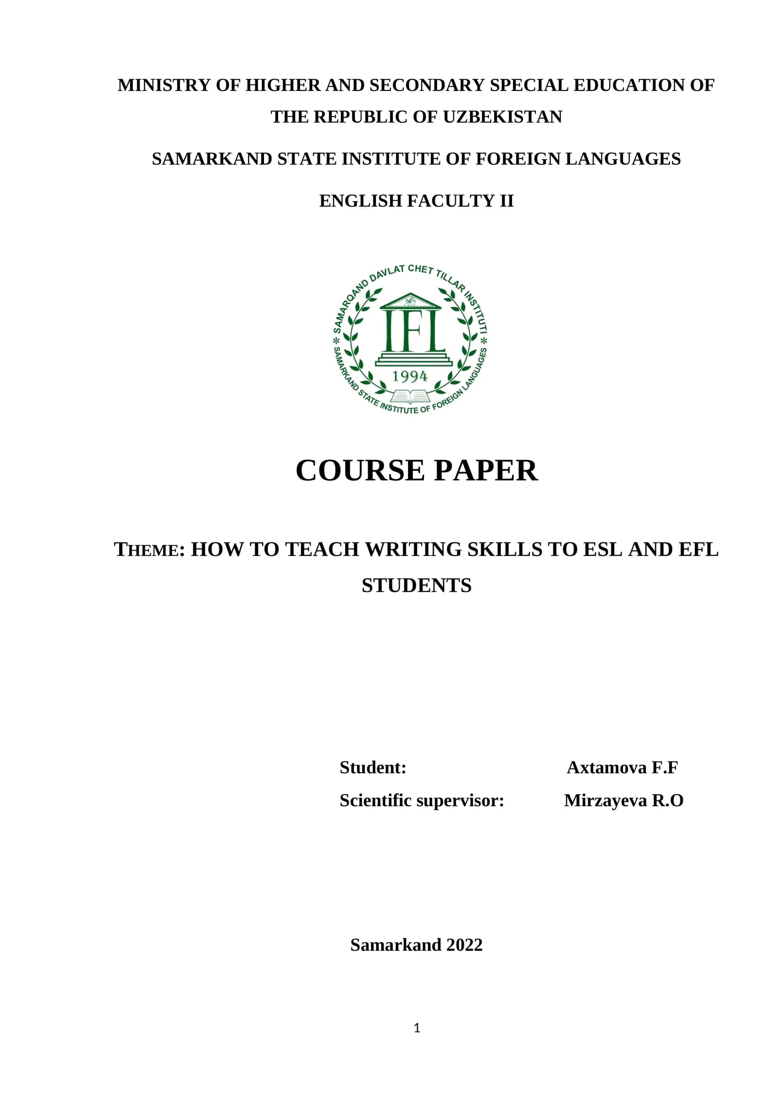 English Faculty II Course Paper