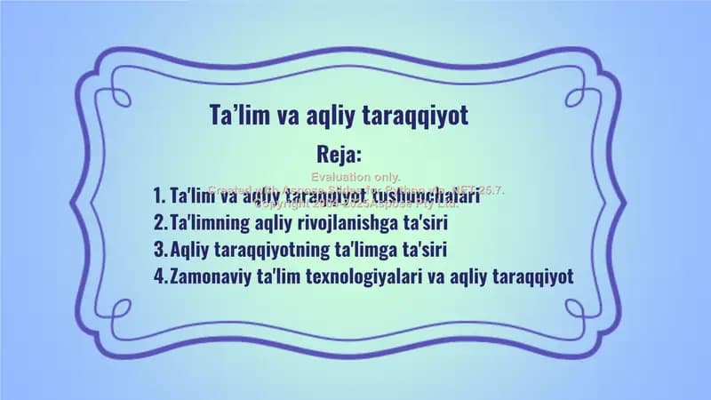 Ta'lim va aqliy taraqqiyot tushunchalari