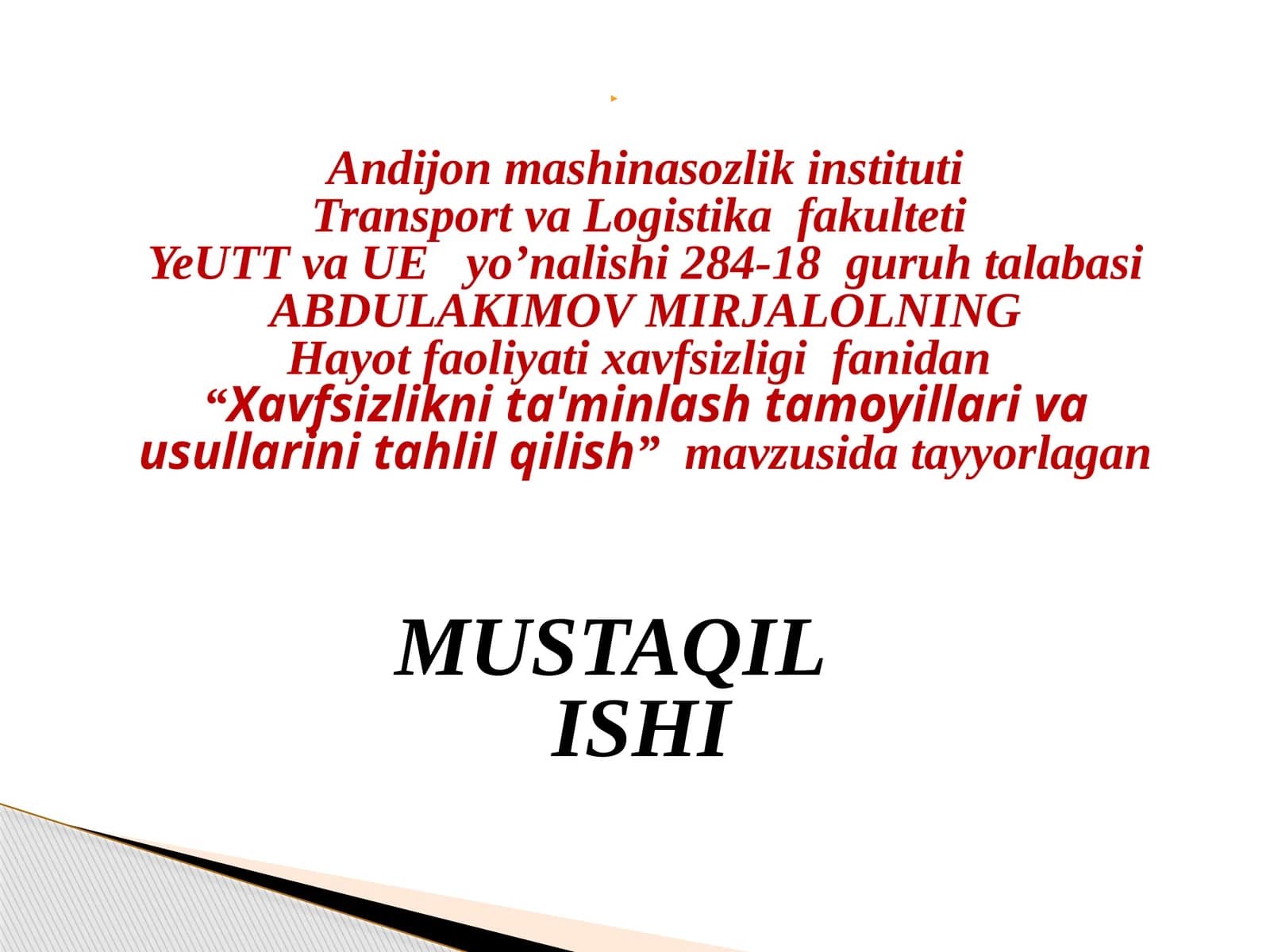 Xavfsizlik nita'minlashtirish mohiyati