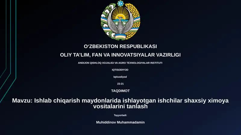 Ishlab chiqarish maydonlarida ishlayotgan ishchilar shaxsiy ximoya vositalarini tanlash