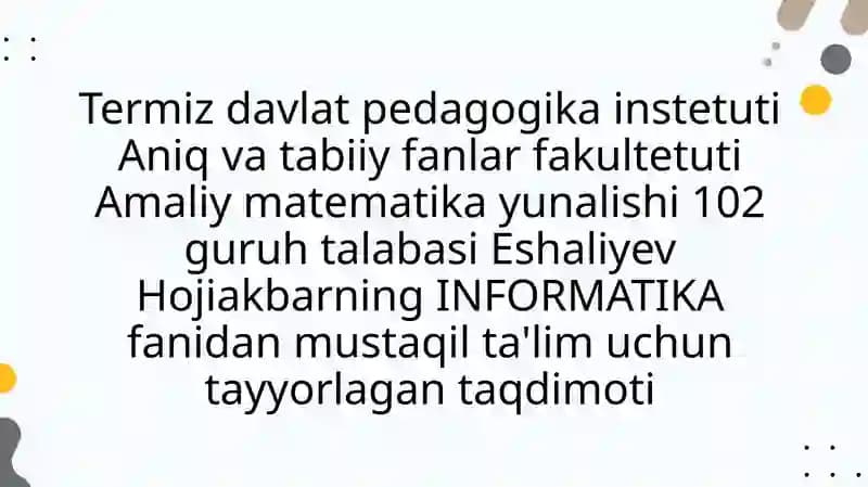 Informatika. Formulalar va funksiyalar ishlatish