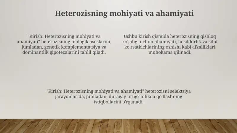 Kirish: Heterozisning mohiyati va ahamiyati