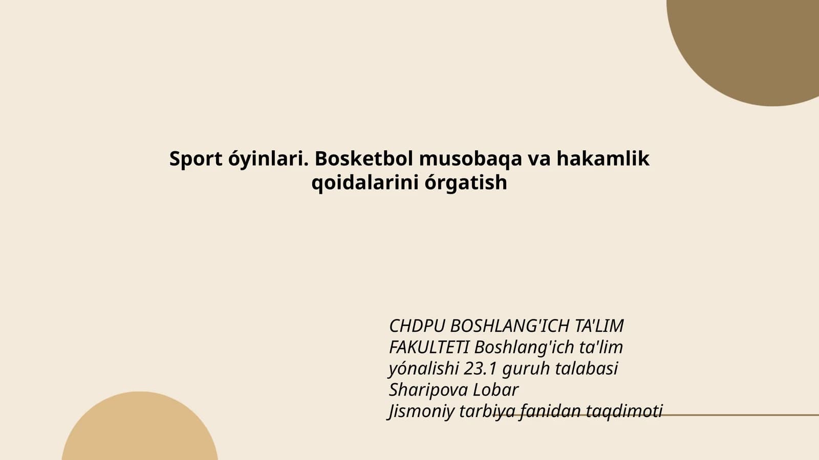Jismoniy tarbiya fanidan taqdimoti