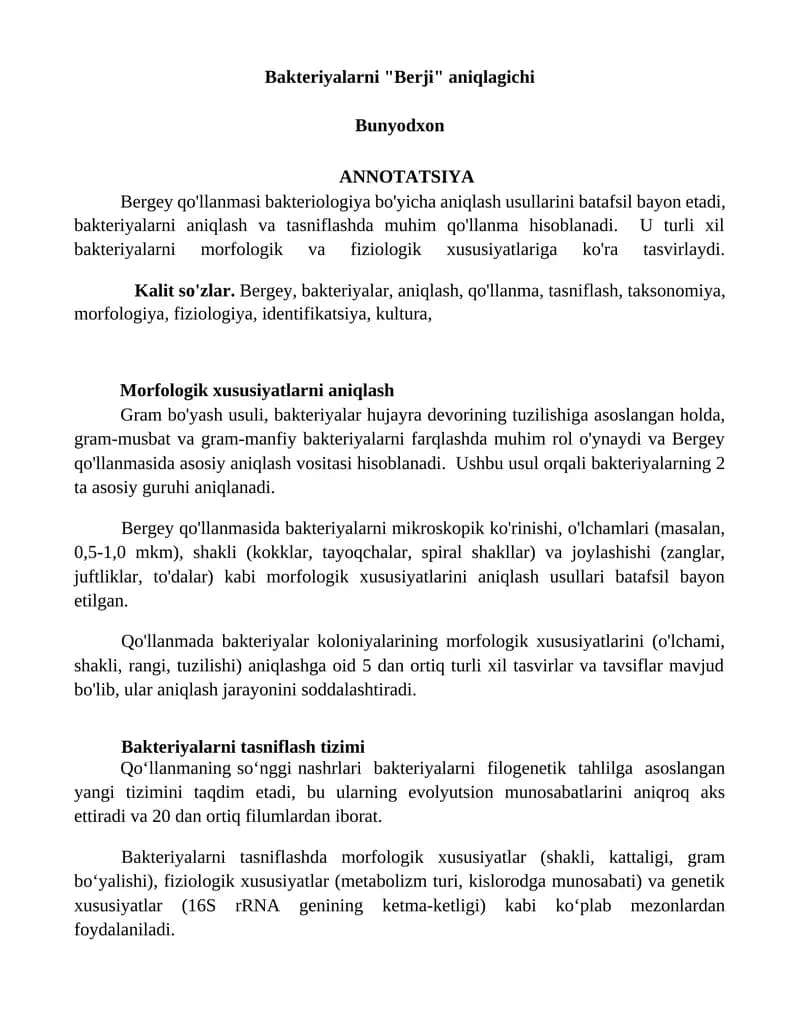 Bakteriyalarni "Berji" aniqlagichi