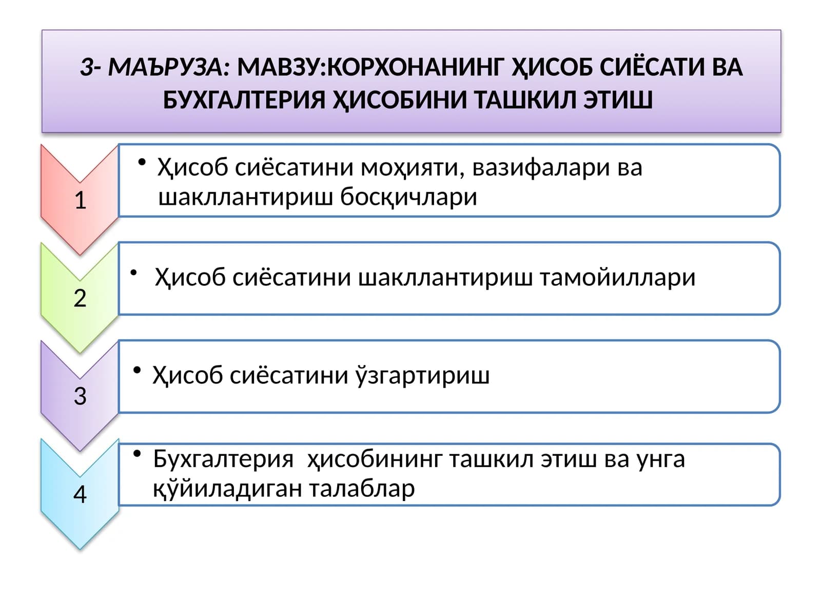 КОРХОНАНИНГ ҲИСОБ СИЁСАТИ ВА БУХГАЛТЕРИЯ ҲИСОБИНИ ТАШКИЛ ЭТИШ