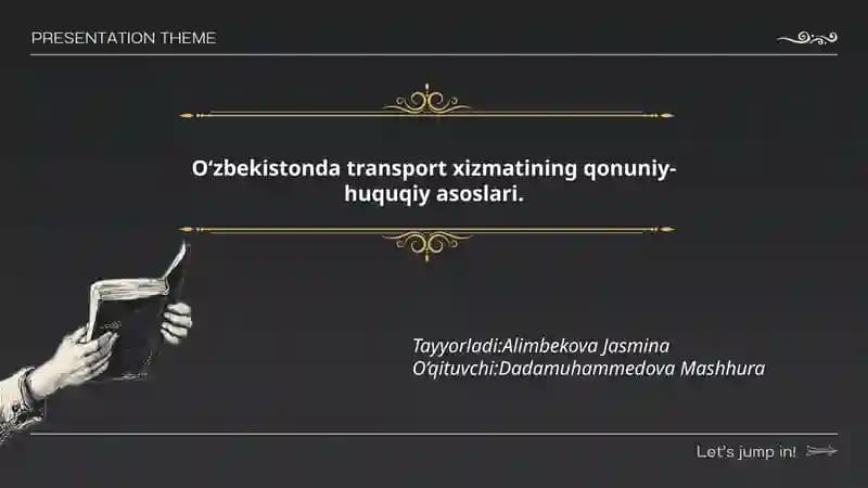 O‘zbekistonda transport xizmatining qonuniy-huquqiy asoslari