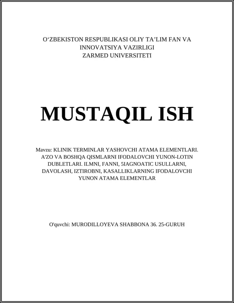 KLINIK TERMINLAR YASHOVCHI ATAMA ELEMENTLARI