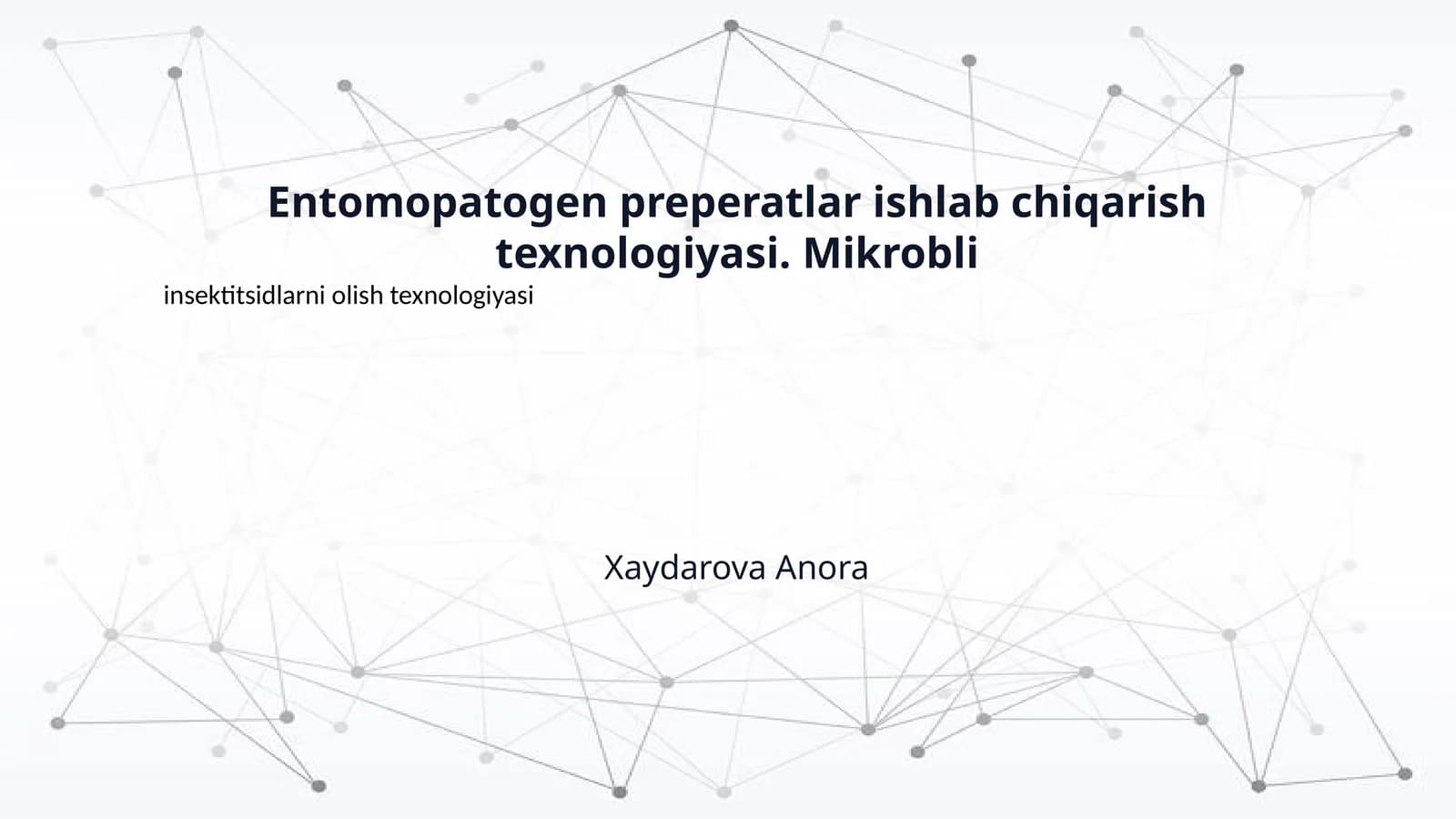 Entomopatogen preperatlar ishlab chiqarish texnologiyasi. Mikrobli
insektitsidlarni olish texnologiyasi