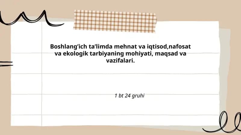 Boshlang'ich ta'limda mehnat va iqtisod
