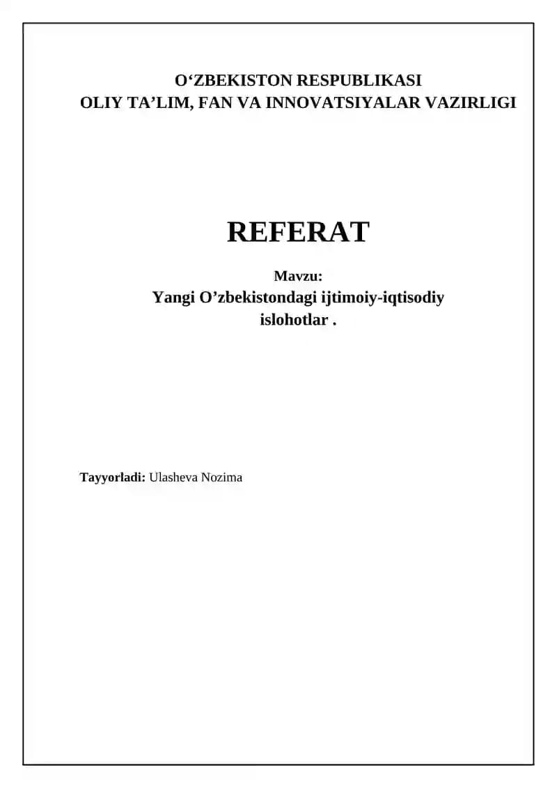 Yangi O’zbekistondagi ijtimoiy-iqtisodiy islohotlar