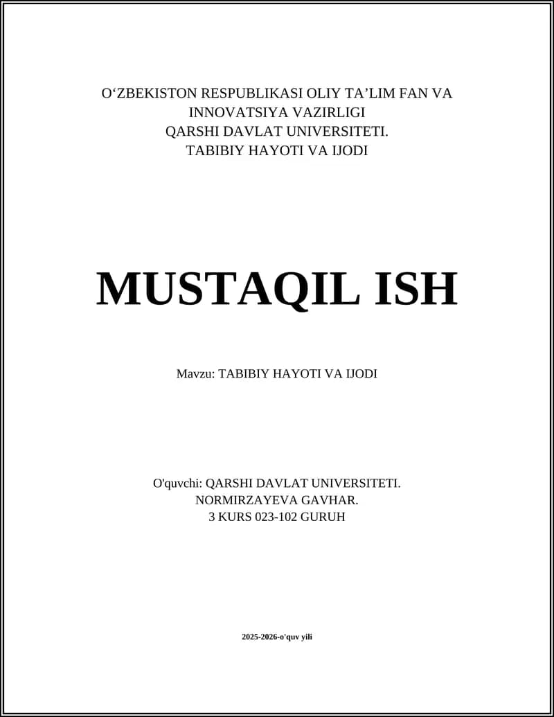 TABIBIY HAYOTI VA IJODI