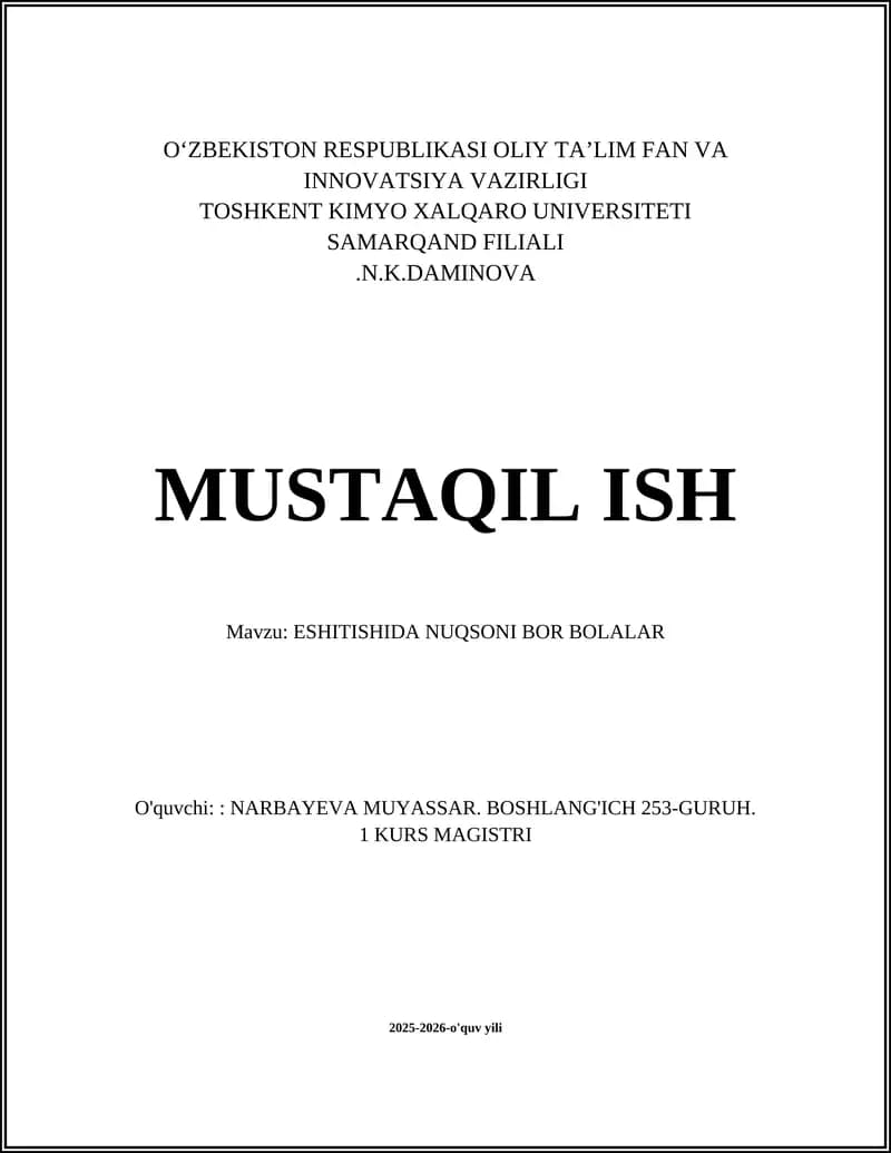 ESHITISHIDA NUQSONI BOR BOLALAR