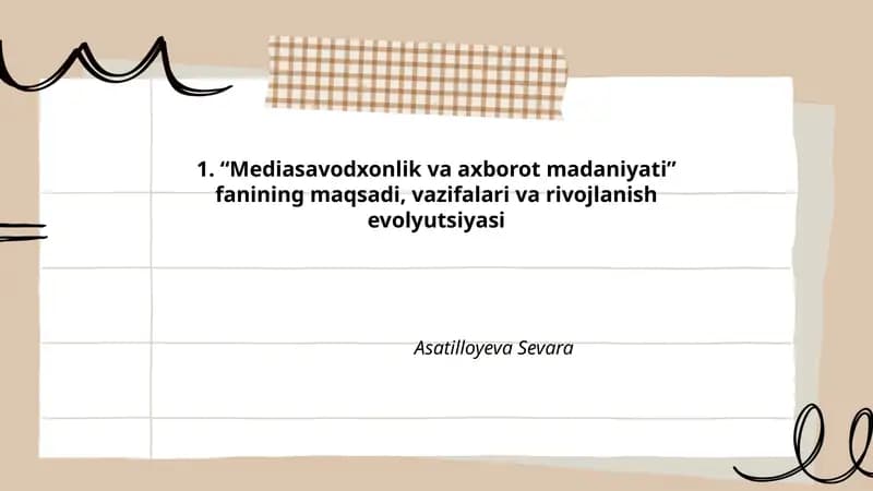 “Mediasavodxonlik va axborot madaniyati: tushunchalar va terminologiya”