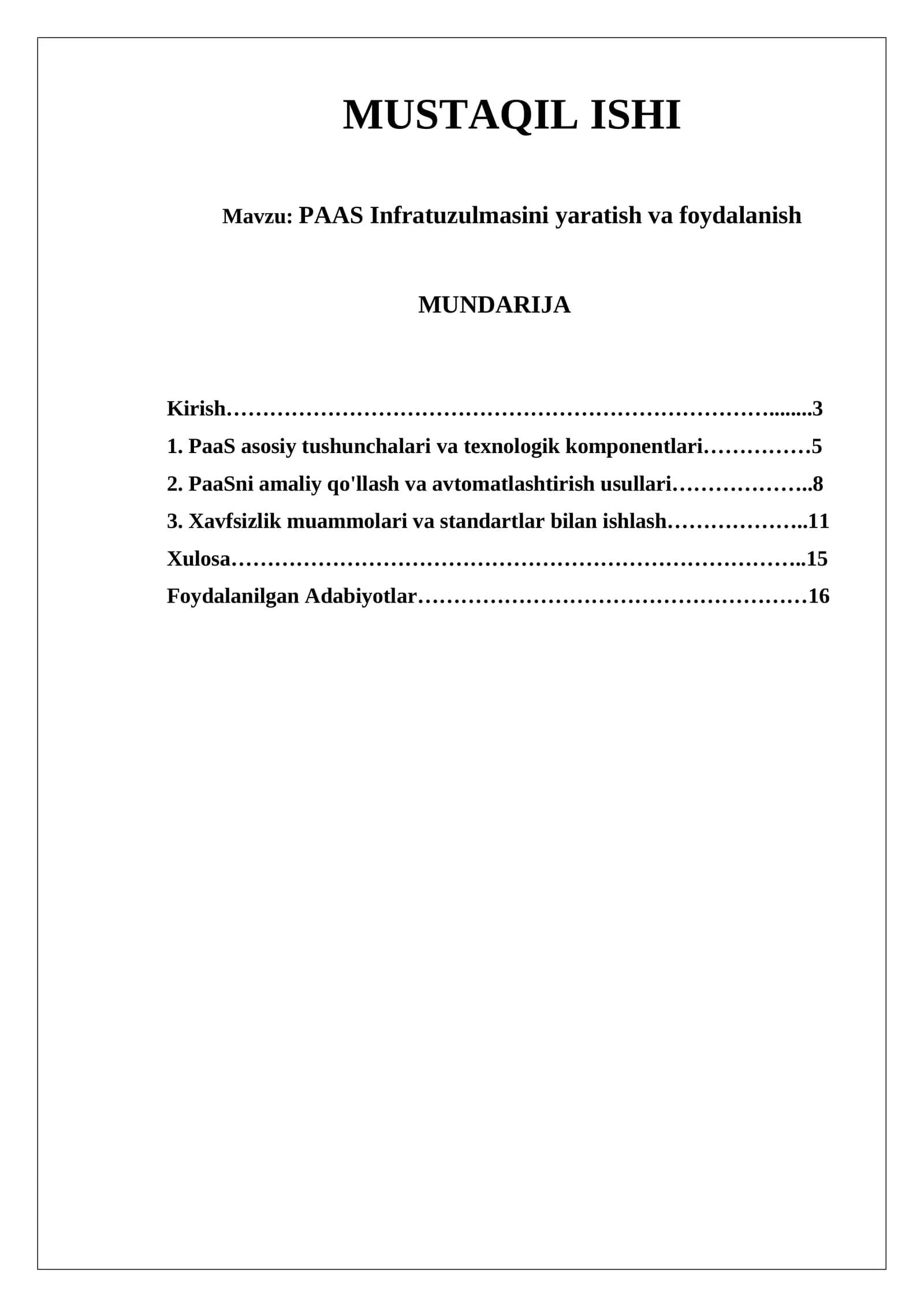 PAAS Infratuzulmasini yaratish va foydalanish
