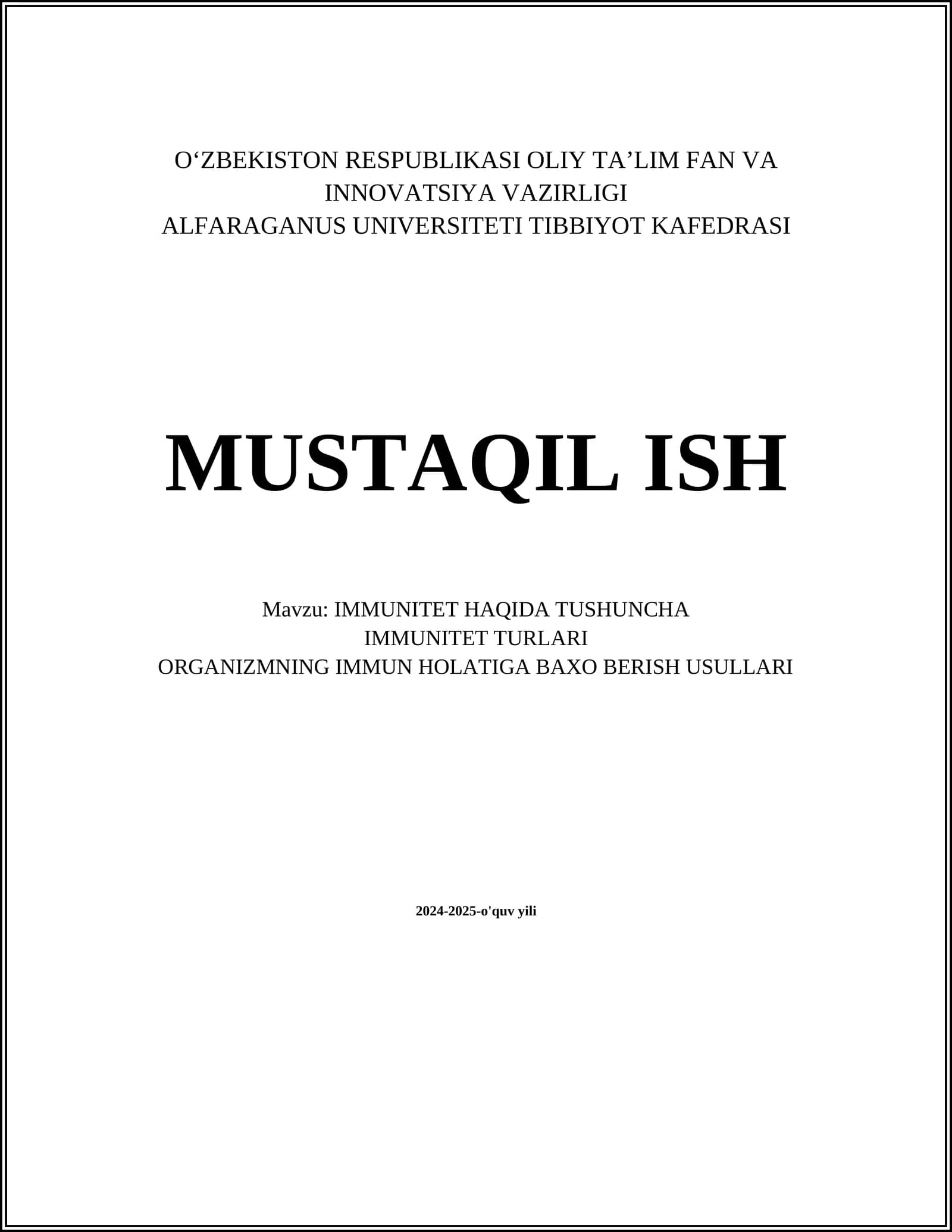 IMMUNITET HAQIDA TUSHUNCHA