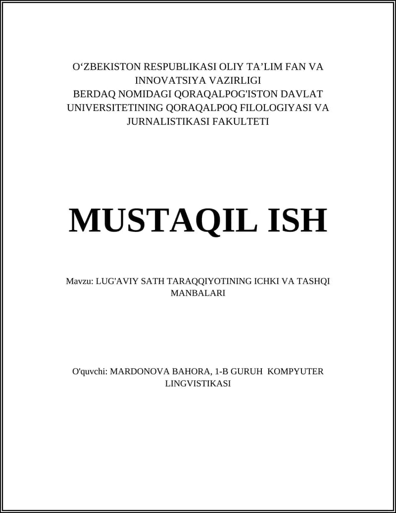LUG'AVIY SATH TARAQQIYOTINING ICHKI VA TASHQI MANBALARI