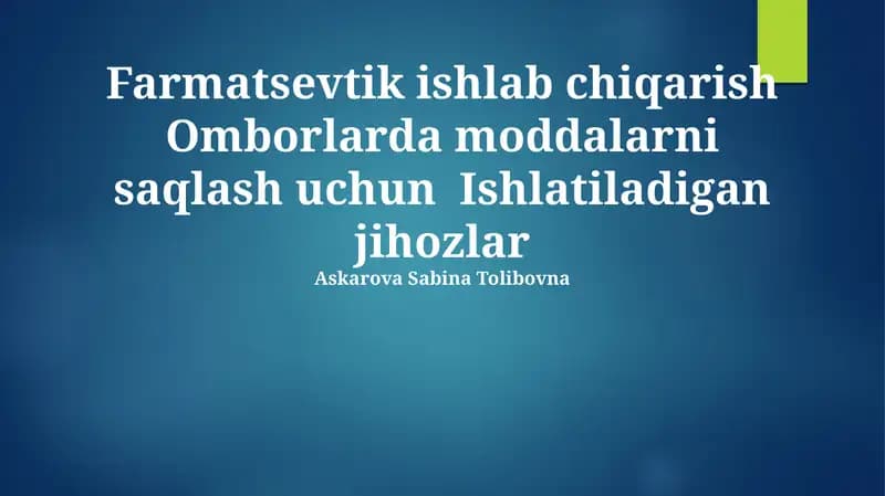 Farmatsevtik ishlab chiqarish Omborlarda moddalarni saqlash uchun Ishlatiladigan jihozlar