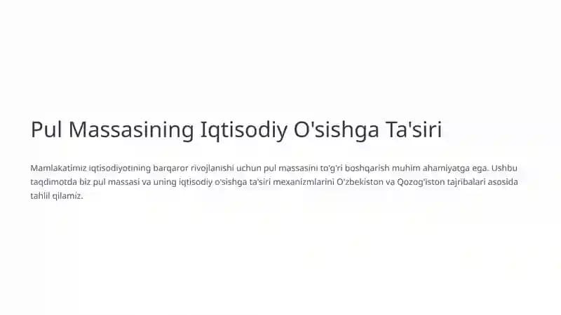 Pul Massasining Iqtisodiy O'sishga Ta'siri
