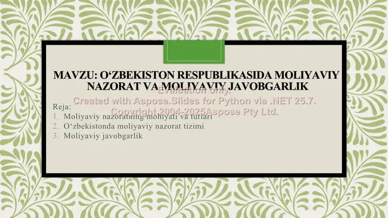 Oʻzbekiston respublikasida moliyaviy nazorat va moliyaviy javobgarlik