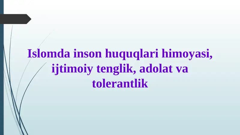 Islomda inson huquqlari himoyasi, ijtimoiy tenglik, adolat va tolerantlik