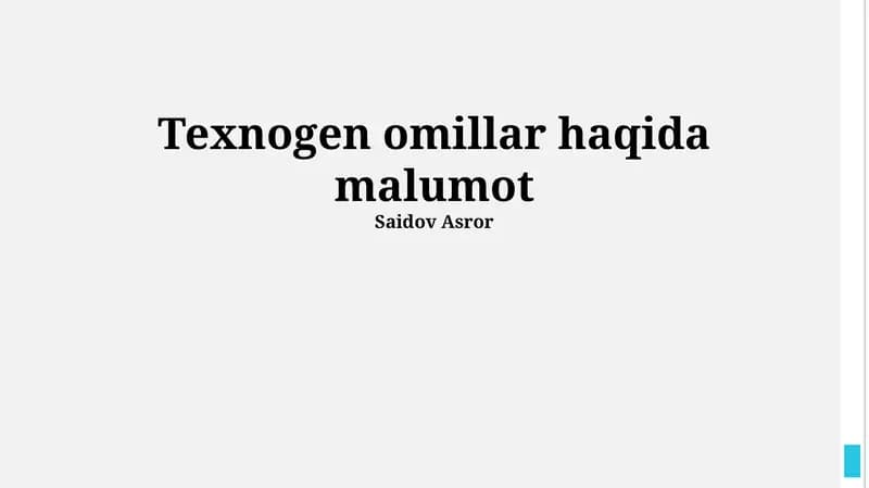 Texnogen Ofatlarning Ta'rifi va Tasnifi