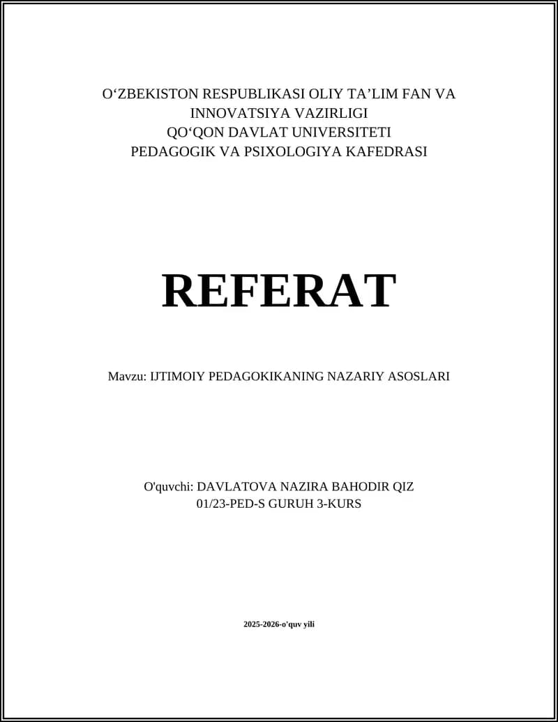 IJTIMOIY PEDAGOKIKANING NAZARIY ASOSLARI
