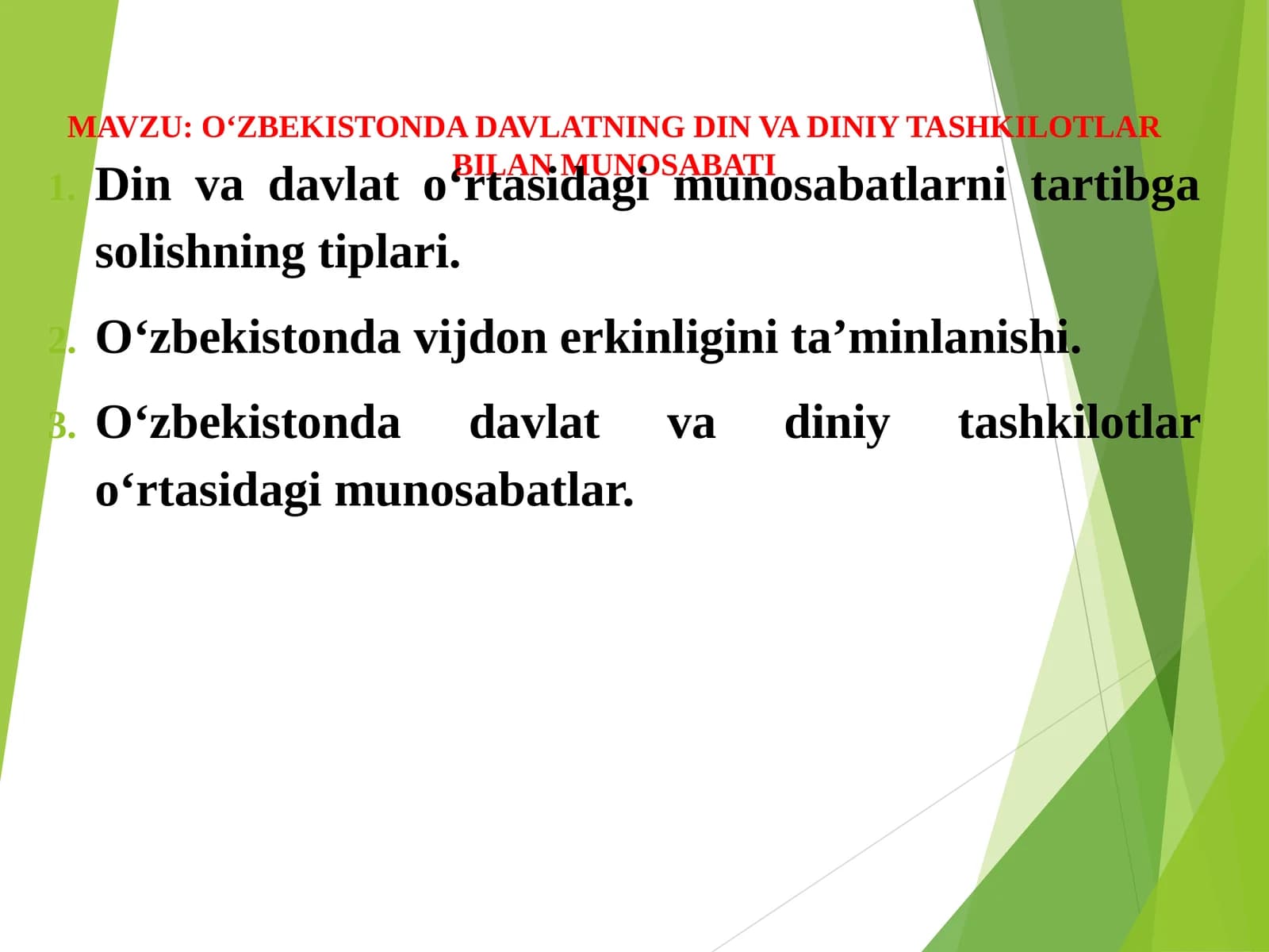 O‘ZBEKISTONDA DAVLATNING DIN VA DINIY TASHKILOTLAR BILAN MUNOSABATI