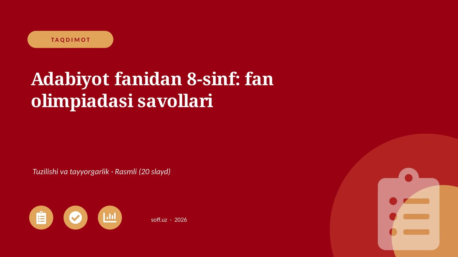 Adabiyot fanidan 8-sinf: fan olimpiadasi savollari