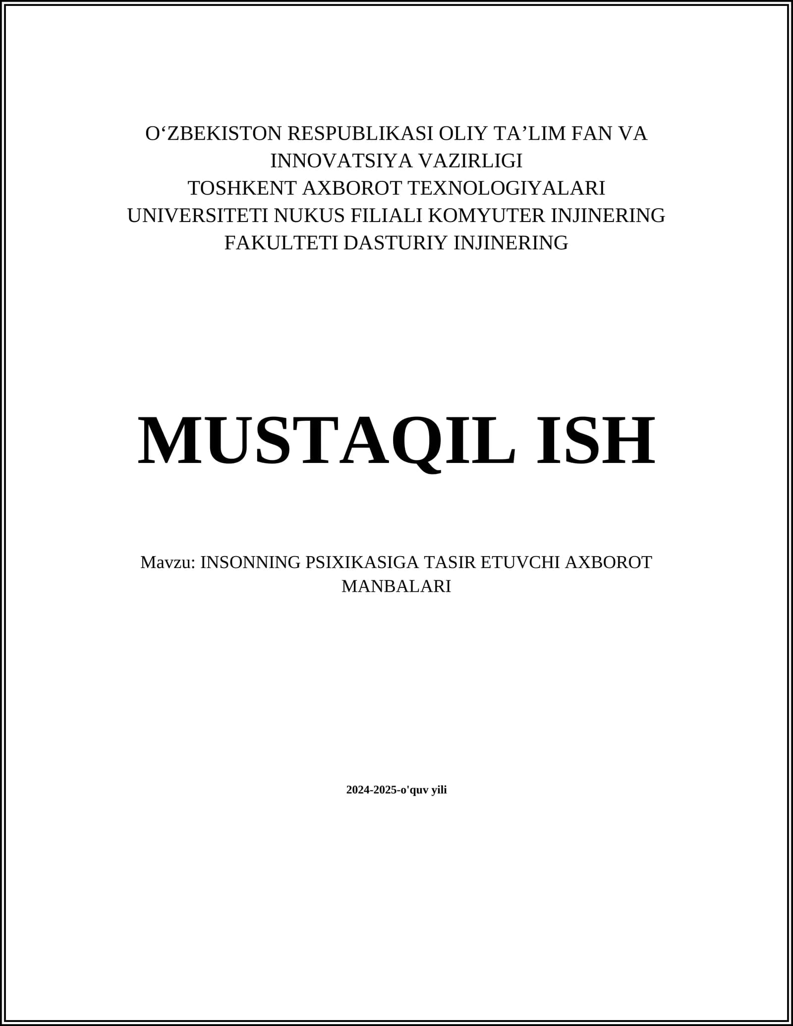 INSONNING PSIXIKASIGA TASIR ETUVCHI AXBOROT MANBALARI